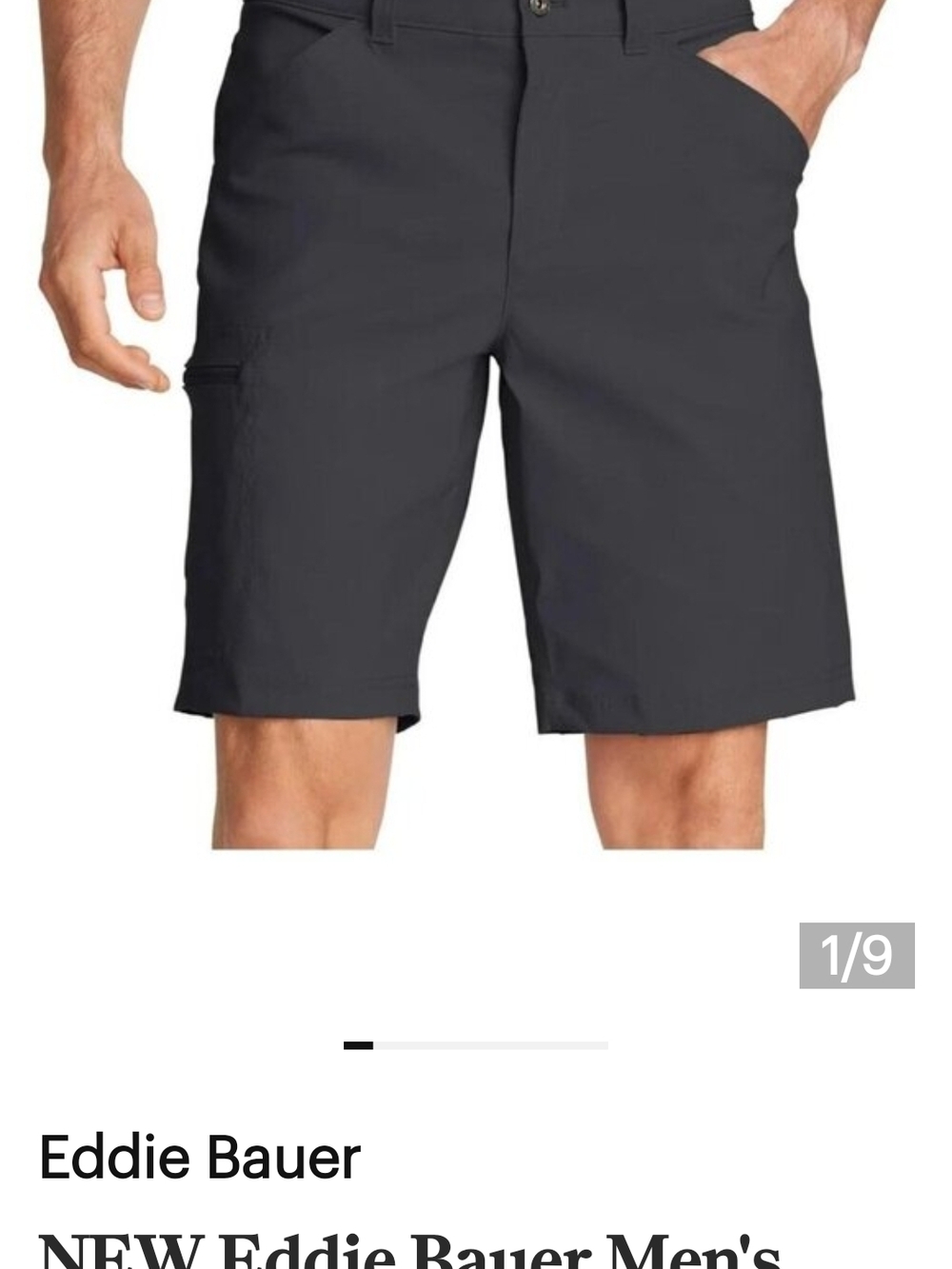 Eddie Bauer Men's Black  Flat-Front Rainier Utility Shorts. Size 34. NWT